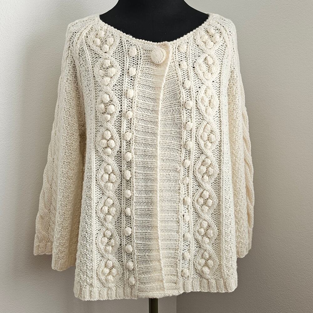 EUC 2 II Sisters Women's Cream Wool Mohair Blend Bell Sleeves Cardigan Sweater L